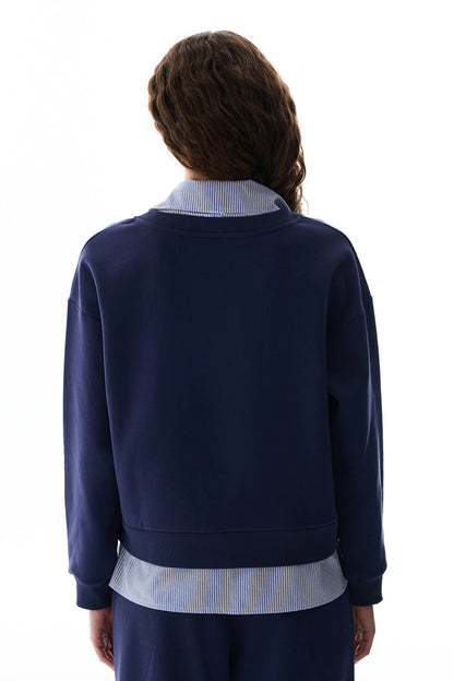 Lacivert Gömlek Katmanlı Polo Yaka Sweatshirt