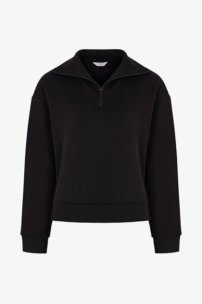Siyah Yarım Fermuarlı Şardonlu Sweatshirt