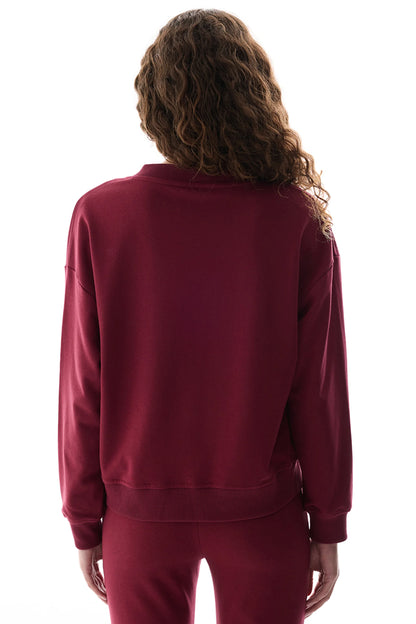 Bordo Geniş V Yakalı Sweatshirt