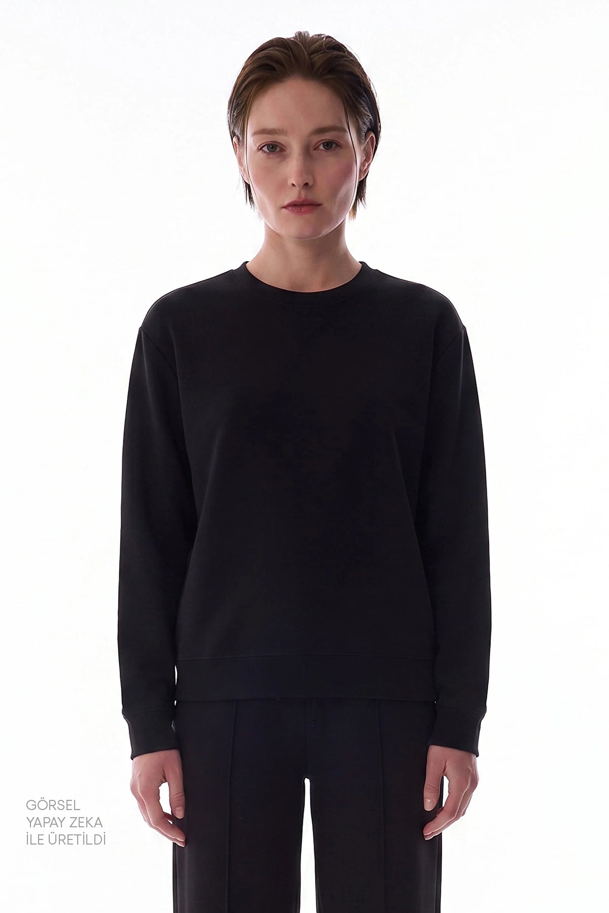 Siyah Modal Bisiklet Yaka Oversize Sweatshirt