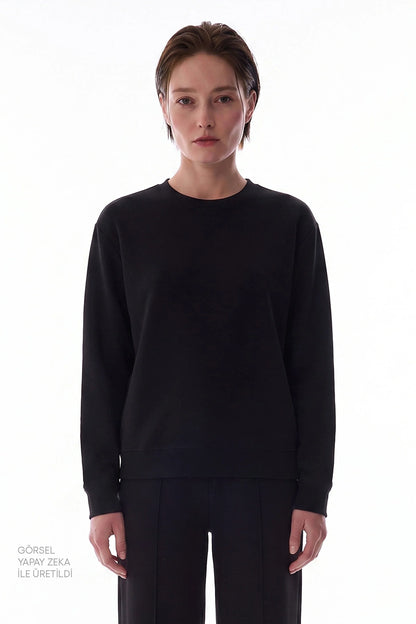Siyah Modal Bisiklet Yaka Oversize Sweatshirt