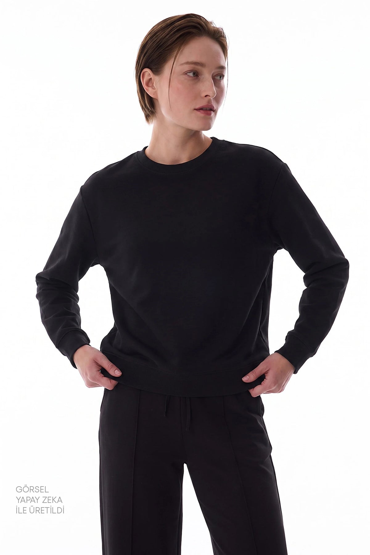 Siyah Modal Bisiklet Yaka Oversize Sweatshirt