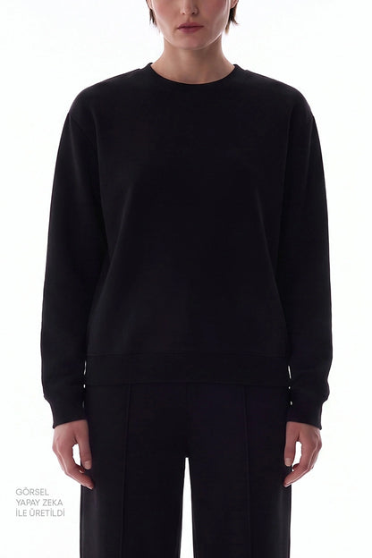 Siyah Modal Bisiklet Yaka Oversize Sweatshirt