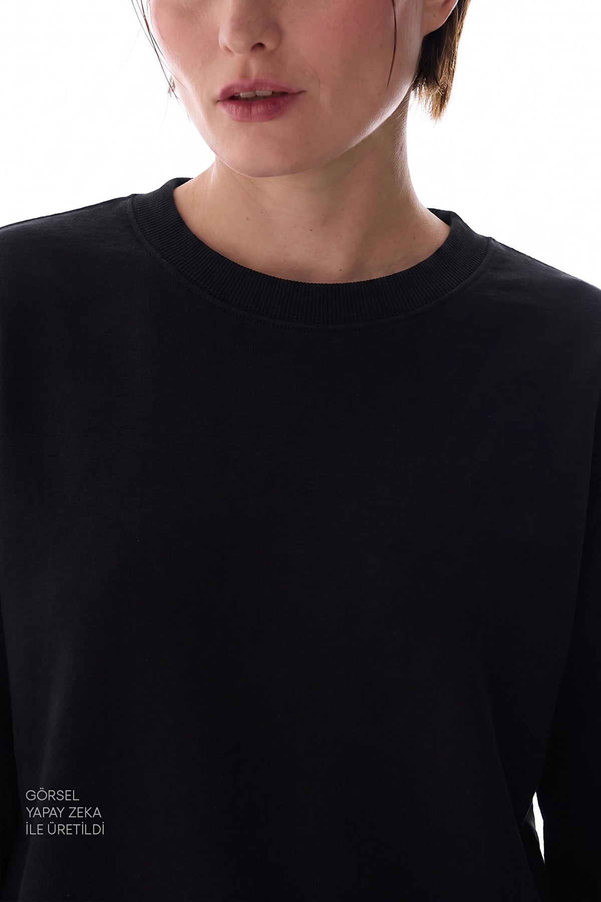 Siyah Modal Bisiklet Yaka Oversize Sweatshirt