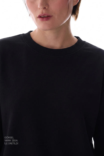 Siyah Modal Bisiklet Yaka Oversize Sweatshirt