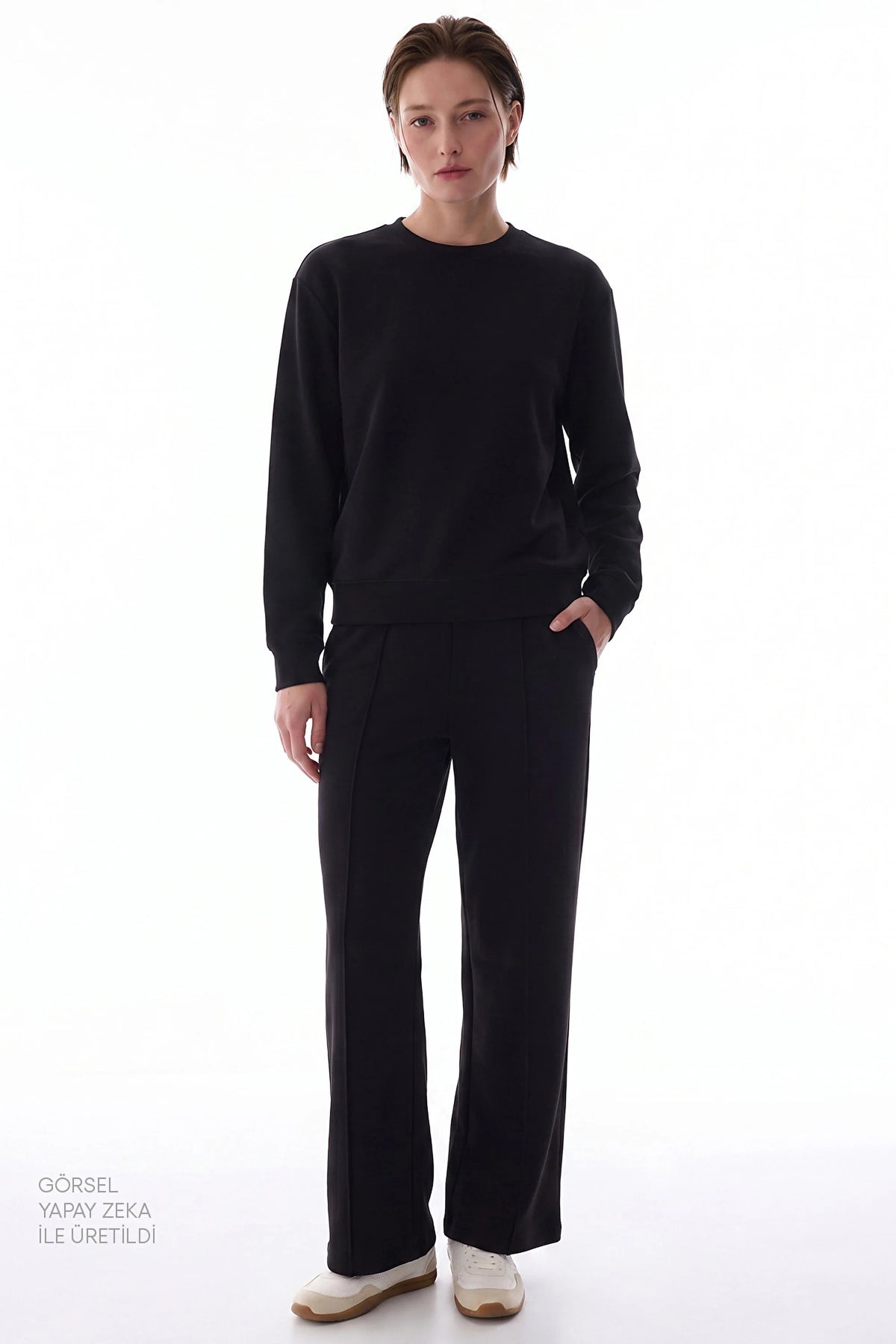 Siyah Modal Bisiklet Yaka Oversize Sweatshirt