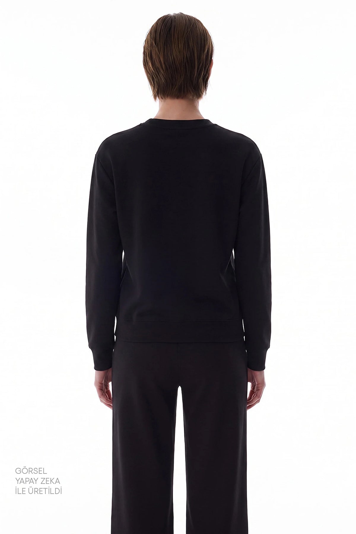 Siyah Modal Bisiklet Yaka Oversize Sweatshirt