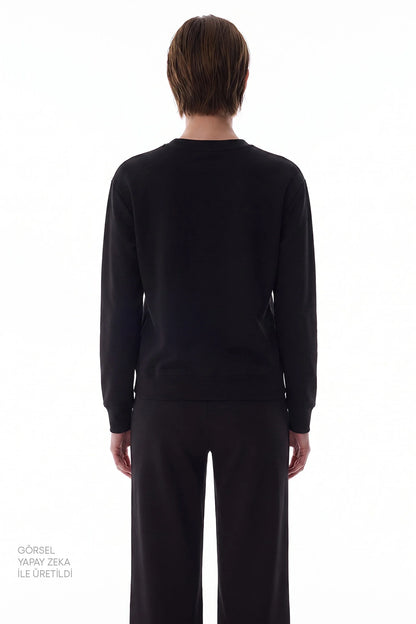 Siyah Modal Bisiklet Yaka Oversize Sweatshirt