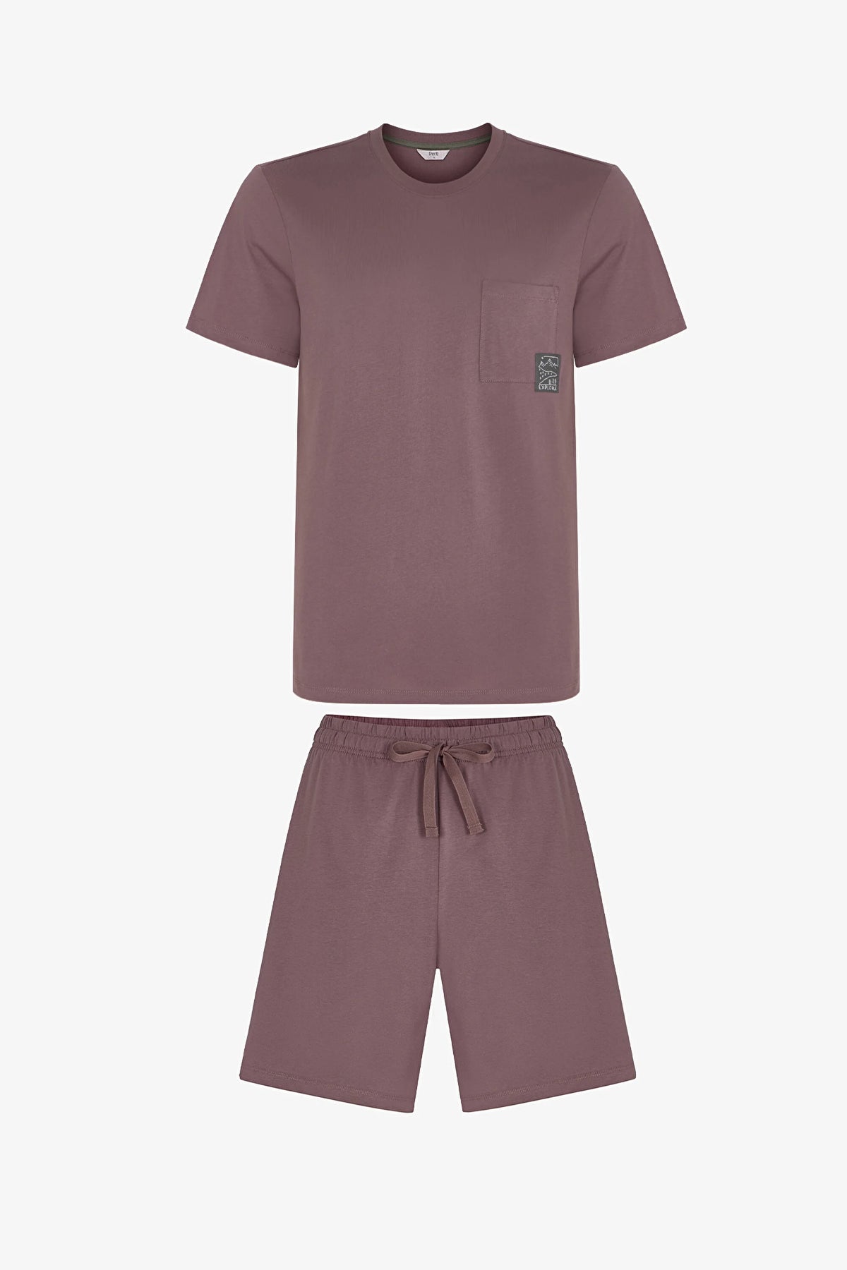 Erkek Kahverengi Woodland Earth Kısa Kollu Şort Pijama Takımı
