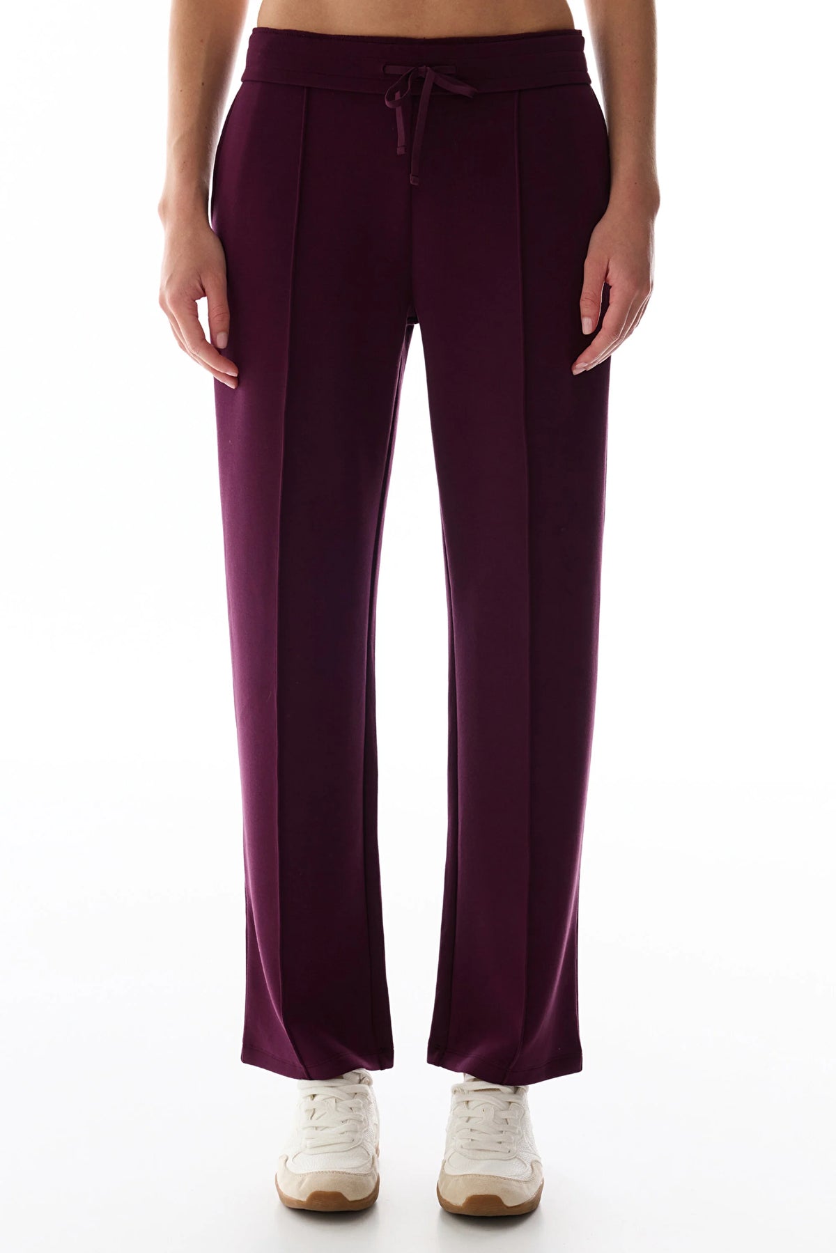 Bordo Modal Yüksek Bel Düz Paça Pantolon