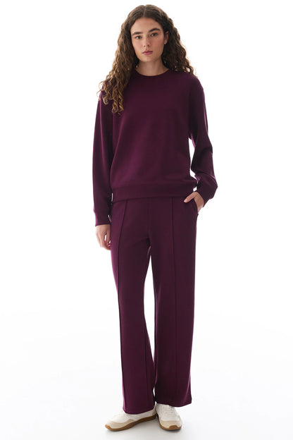 Bordo Modal Yüksek Bel Düz Paça Pantolon