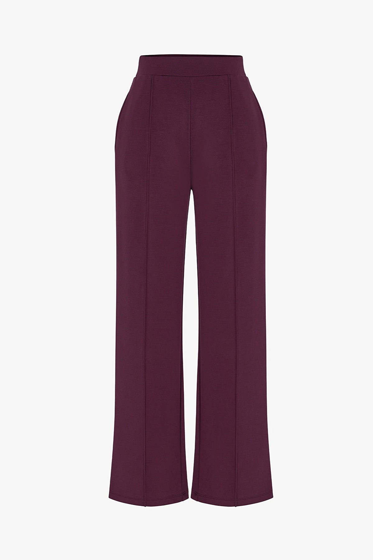 Bordo Modal Yüksek Bel Düz Paça Pantolon