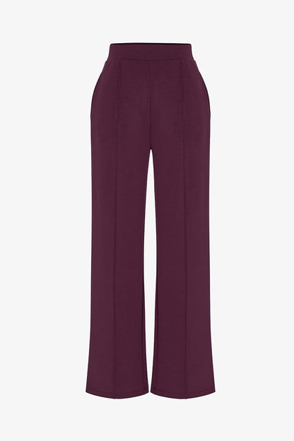 Bordo Modal Yüksek Bel Düz Paça Pantolon