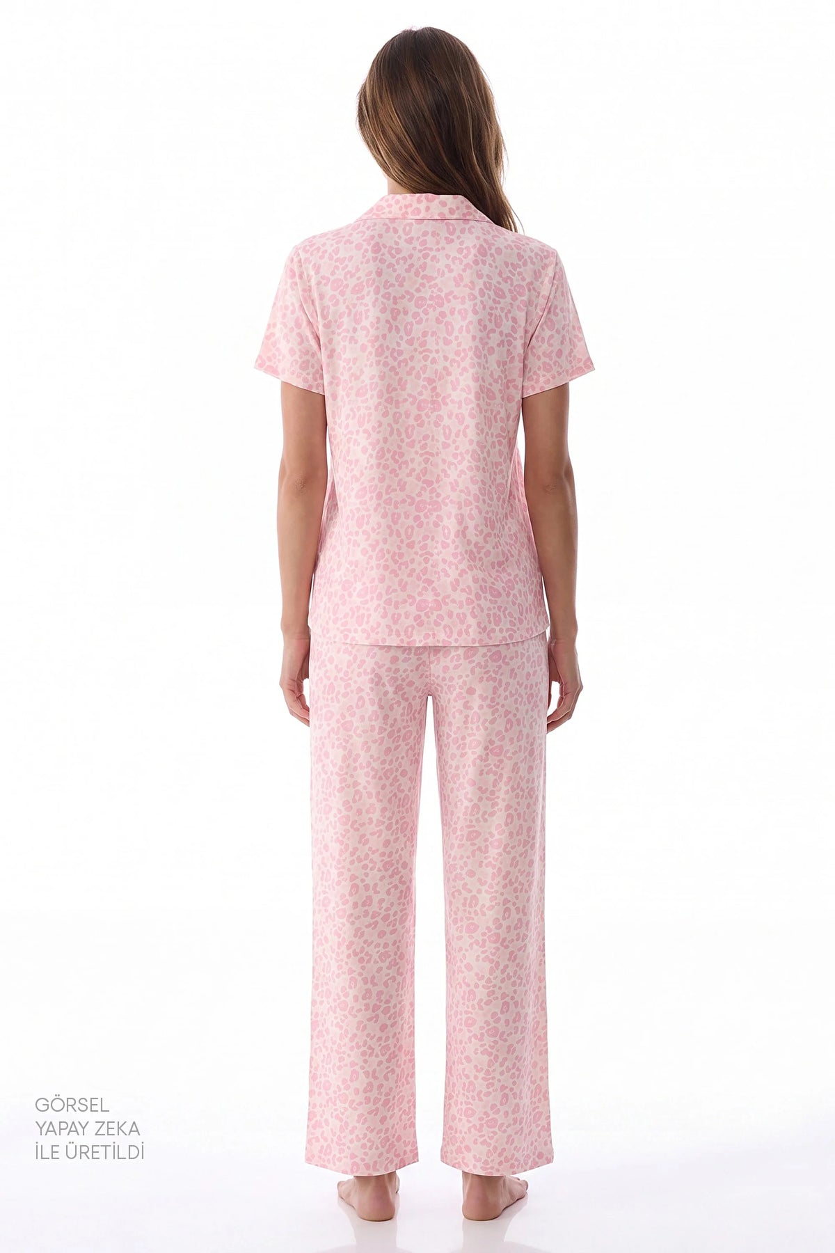 Pembe Leopar Kısa Kollu Gömlek Pantolon Pijama Takımı