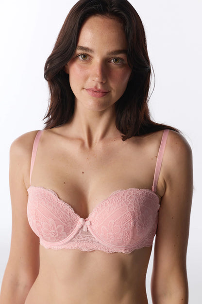 Pembe Angelic Dantel Pedli Push Up Sütyen