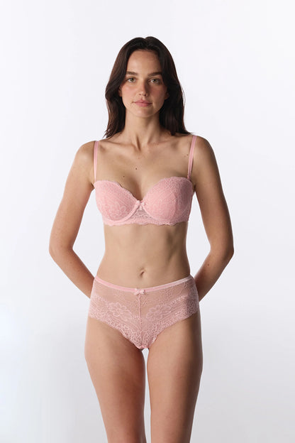 Pembe Angelic Dantel Pedli Push Up Sütyen