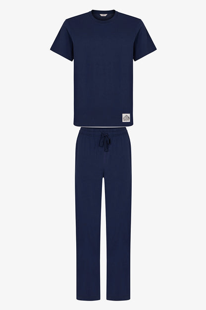 Erkek Lacivert Midnight Forest Pantolon Kısa Kollu Pijama Takımı