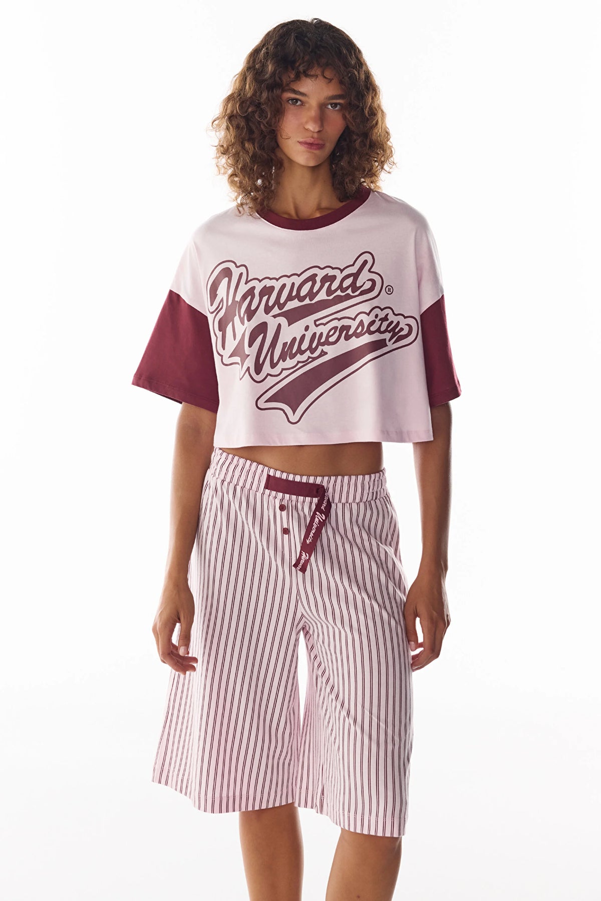 Pembe Harvard Graffiti Desenli Kısa Kollu Şort Pijama Takımı