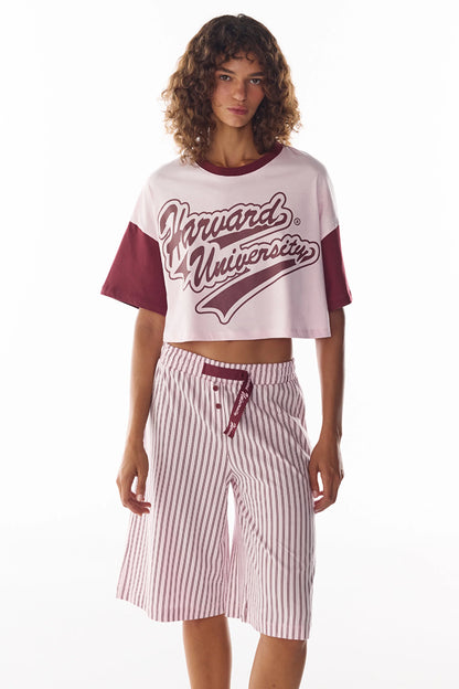 Pembe Harvard Graffiti Desenli Kısa Kollu Şort Pijama Takımı