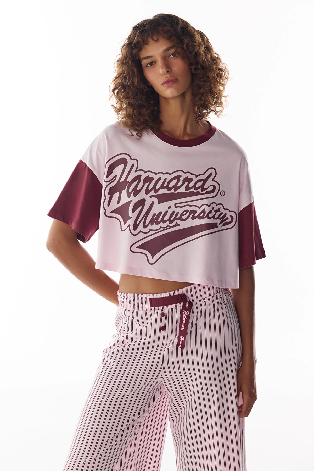Pembe Harvard Graffiti Desenli Kısa Kollu Şort Pijama Takımı