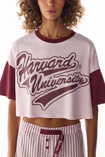 Pembe Harvard Graffiti Desenli Kısa Kollu Şort Pijama Takımı
