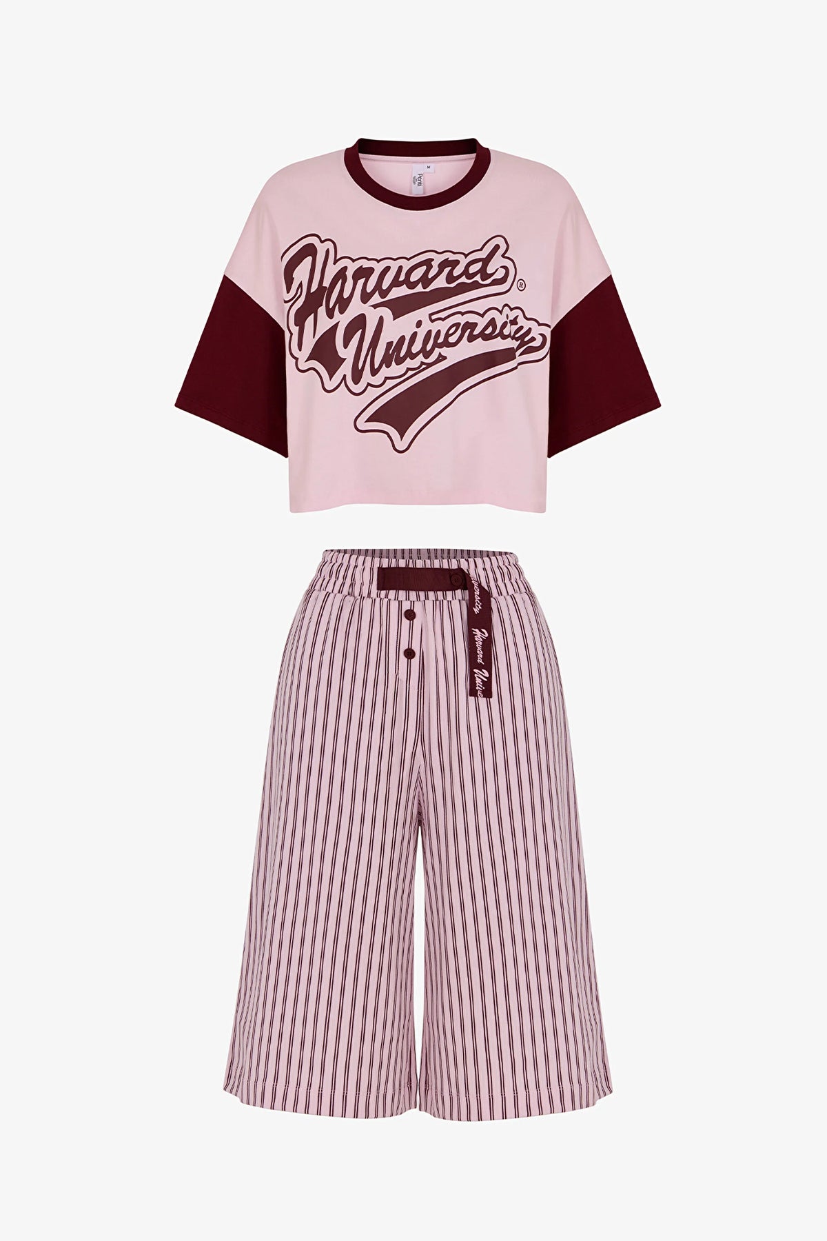 Pembe Harvard Graffiti Desenli Kısa Kollu Şort Pijama Takımı