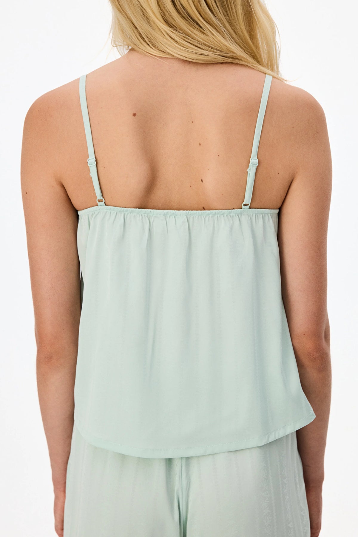 Mint Aurora Saten Çiçekli Atlet Pijama Üstü