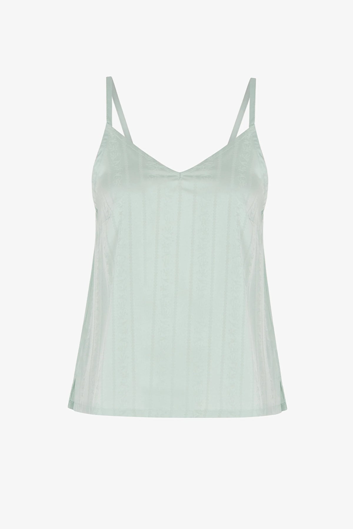 Mint Aurora Saten Çiçekli Atlet Pijama Üstü