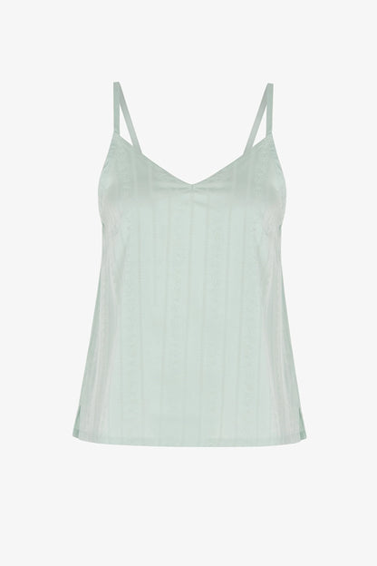 Mint Aurora Saten Çiçekli Atlet Pijama Üstü