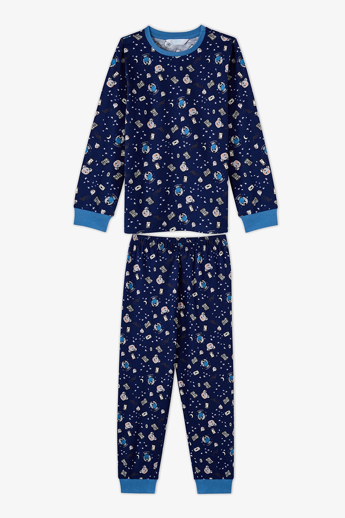 Erkek Çocuk Mavi Story Friends Pamuklu Uzun Kollu 2'li Pijama Takımı