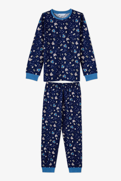 Erkek Çocuk Mavi Story Friends Pamuklu Uzun Kollu 2'li Pijama Takımı
