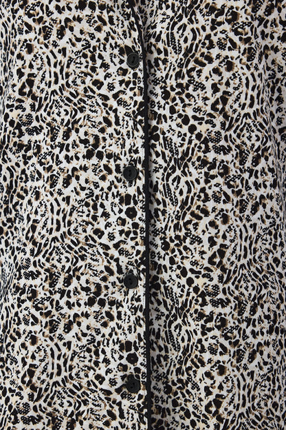 Ekru Noir Garden Leopar Desenli Uzun Kollu Gömlek Pantolon Pijama Takımı