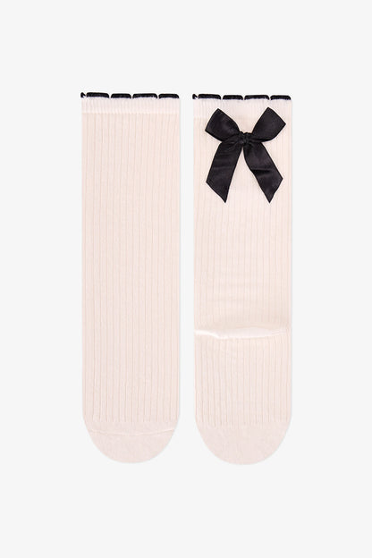 Kız Çocuk Marsmelov Preppy Sweetie Fiyonk Desenli Pamuklu Pantolon Çorap