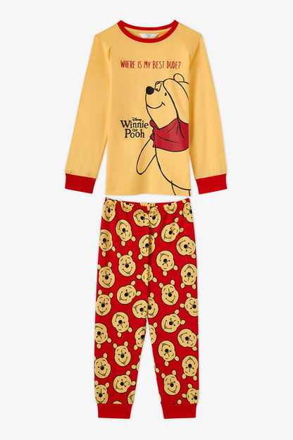 Kız Çocuk Kırmızı Winnie The Pooh Pamuklu Kısa Kollu Pijama Takımı