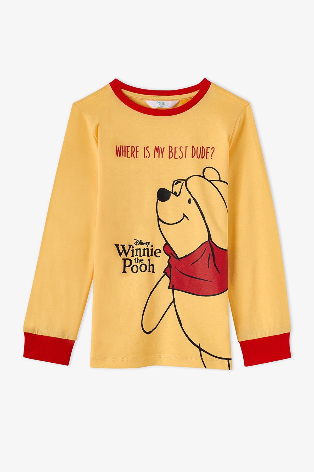 Kız Çocuk Kırmızı Winnie The Pooh Pamuklu Kısa Kollu Pijama Takımı