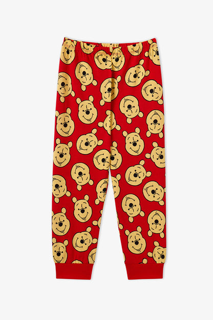 Kız Çocuk Kırmızı Winnie The Pooh Pamuklu Kısa Kollu Pijama Takımı