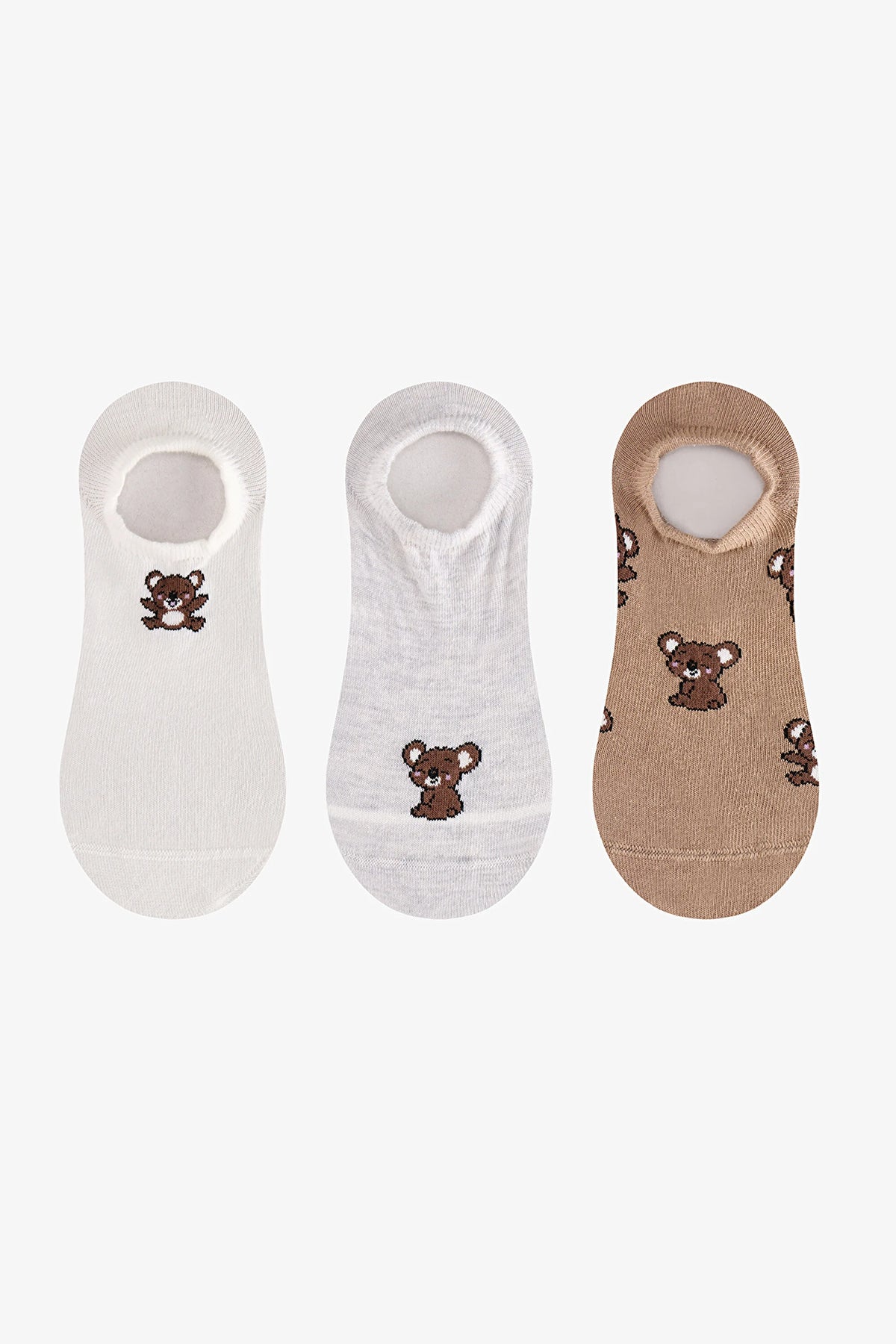 Kahve Little Bear 3 Çift Sneaker Çorap
