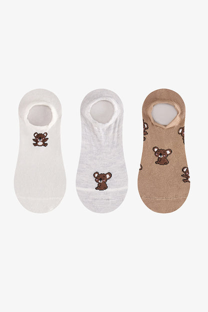 Kahve Little Bear 3 Çift Sneaker Çorap