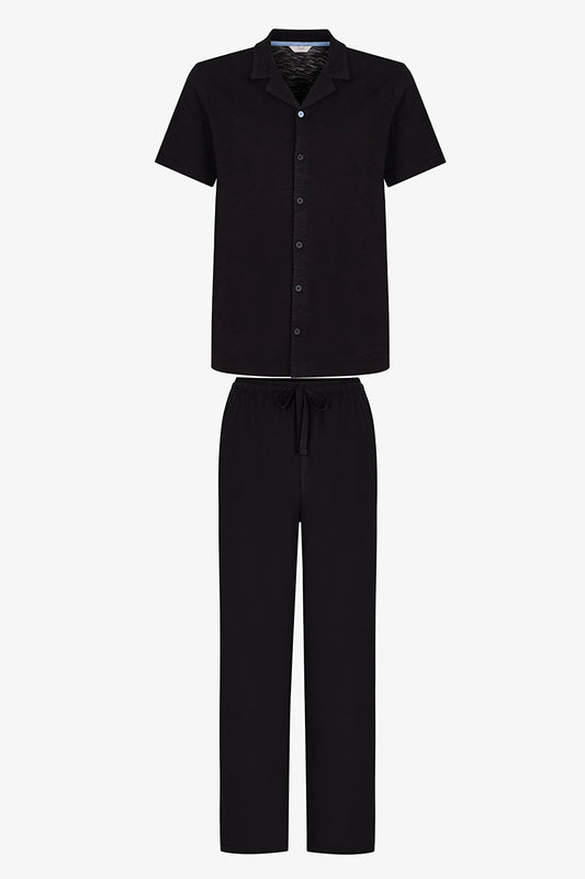 Erkek Siyah City Black Kısa Kollu Gömlek Pantolon Pijama Takımı