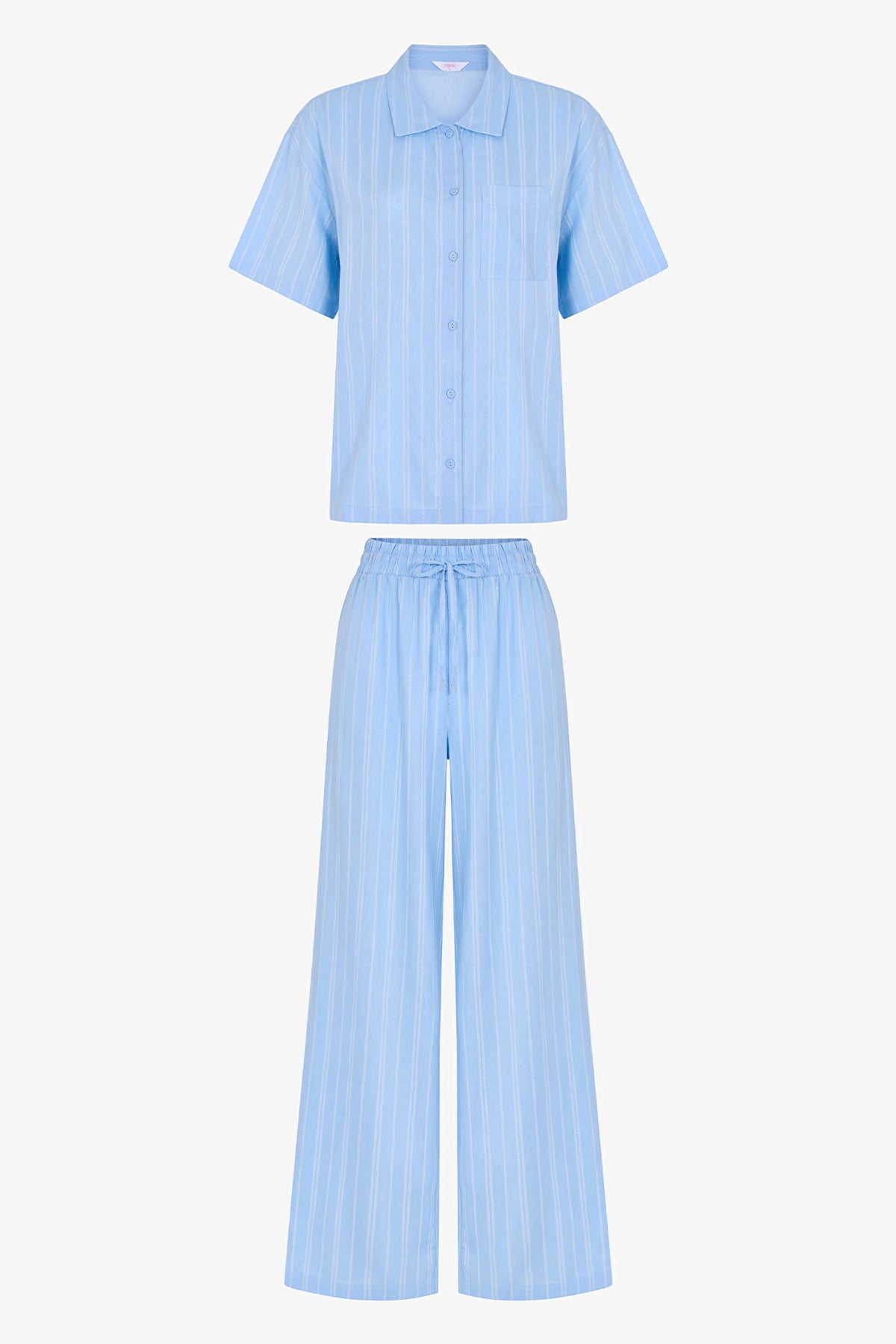 Mavi Vacation Çizgili Kısa Kollu Gömlek Pantolon Pijama Takımı