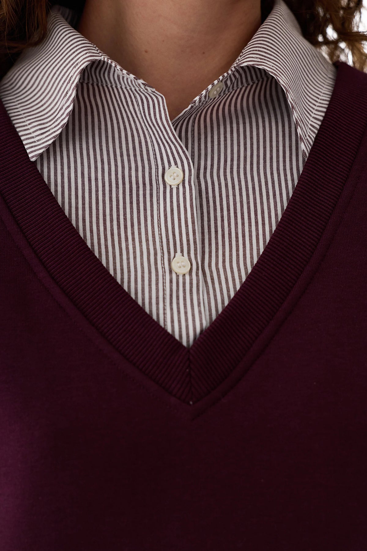 Bordo Gömlek Katmanlı Polo Yaka Sweatshirt
