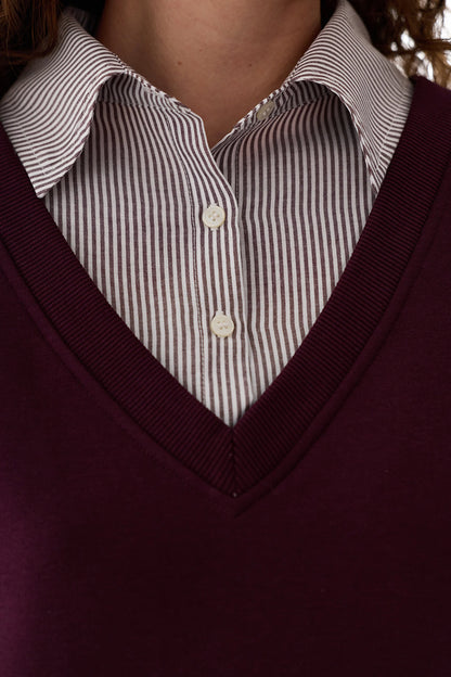 Bordo Gömlek Katmanlı Polo Yaka Sweatshirt