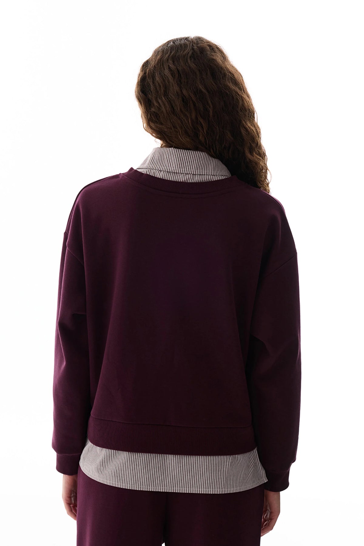 Bordo Gömlek Katmanlı Polo Yaka Sweatshirt