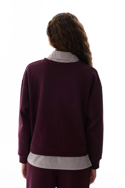 Bordo Gömlek Katmanlı Polo Yaka Sweatshirt