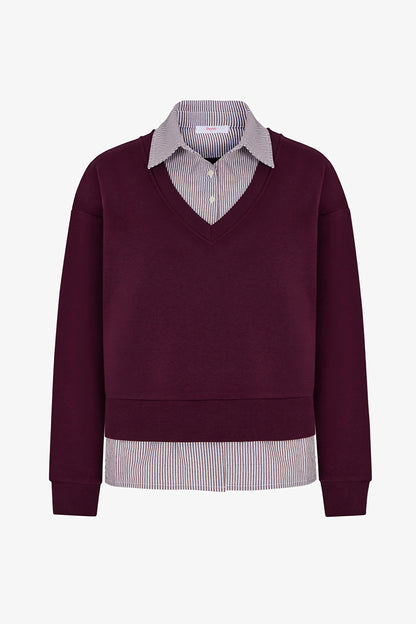 Bordo Gömlek Katmanlı Polo Yaka Sweatshirt