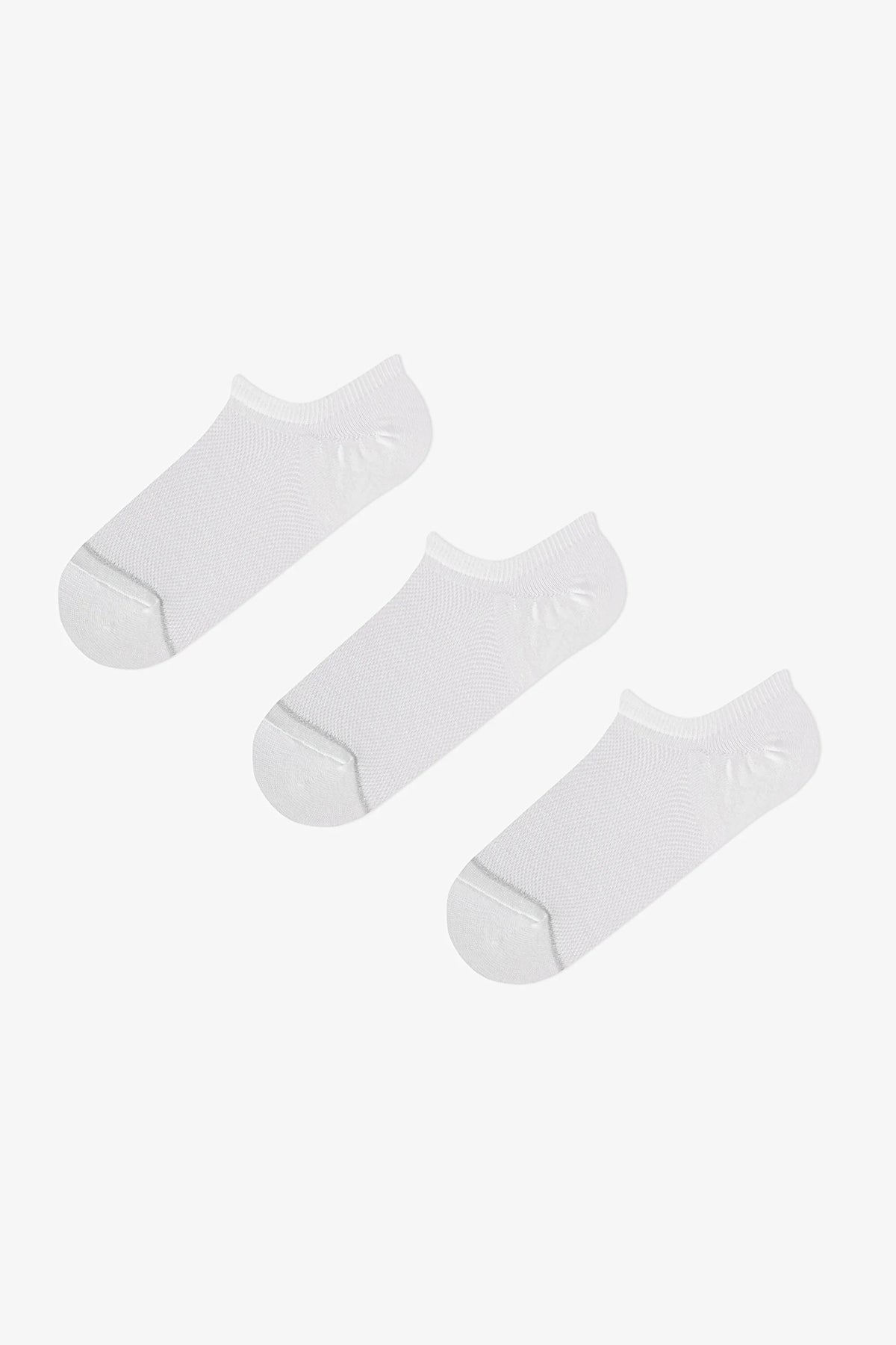 Beyaz Basic Mesh Pamuklu Simli 3 Çift Sneaker Çorap
