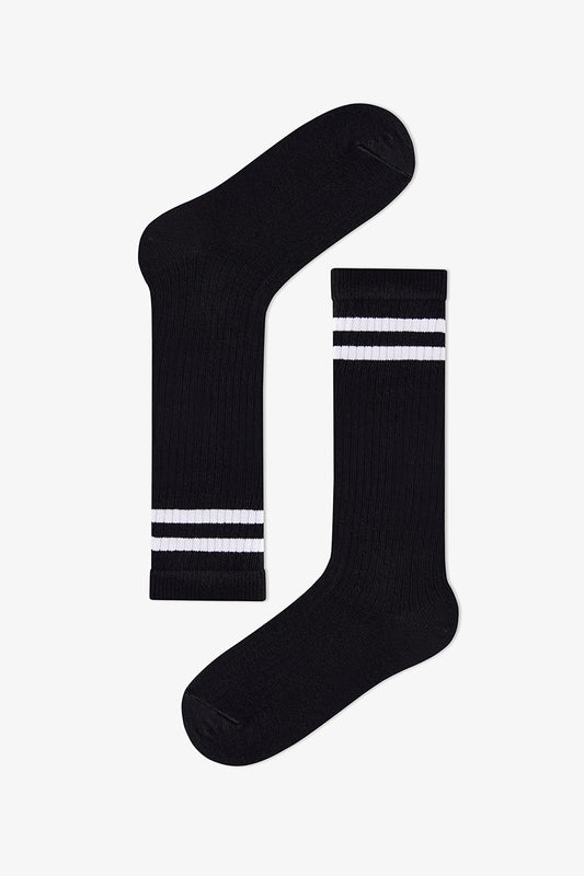 Kız Çocuk Siyah Sporty Black Fitilli Çizgili Pamuklu Pantolon Çorap