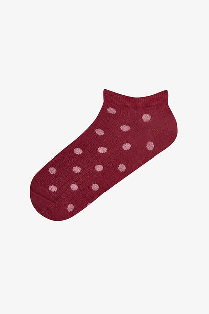 Siyah Bordo Berry Puantiye Desenli 5 Çift Patik Çorap