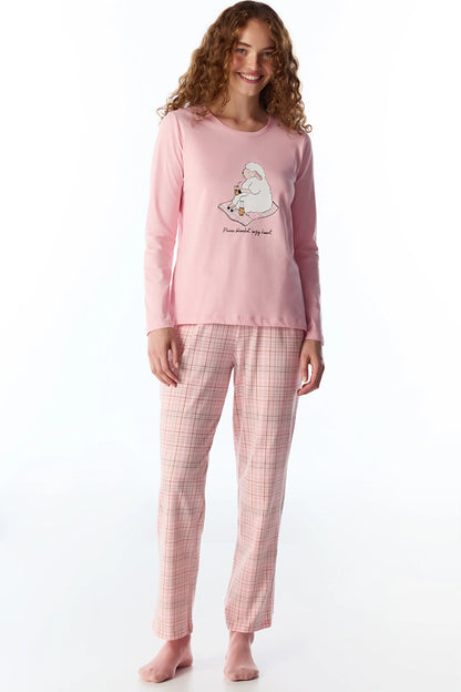 Pembe Rahat Kalp Uzun Kollu Pantolon Pijama Takımı