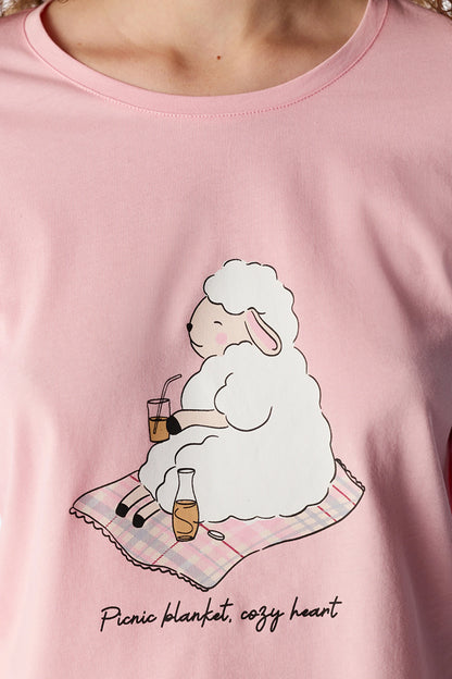 Pembe Rahat Kalp Uzun Kollu Pantolon Pijama Takımı